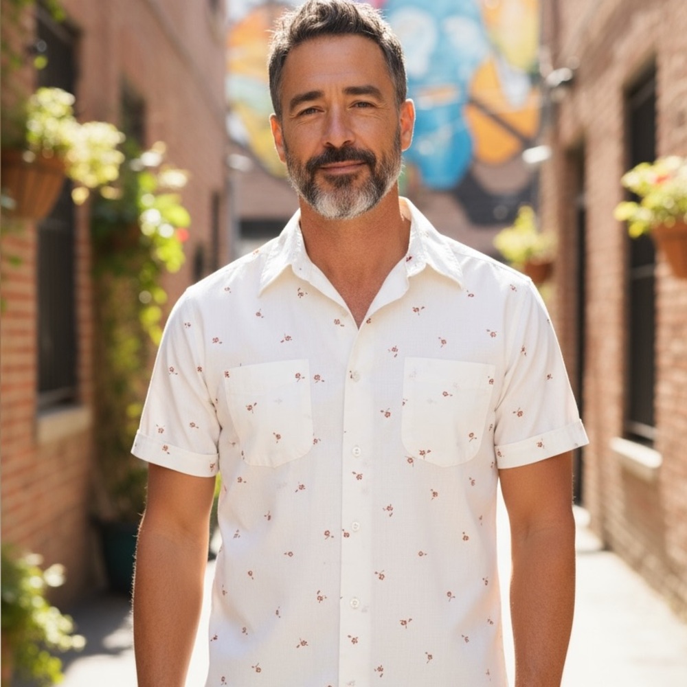Men's Cream Casual Button Down Shirt